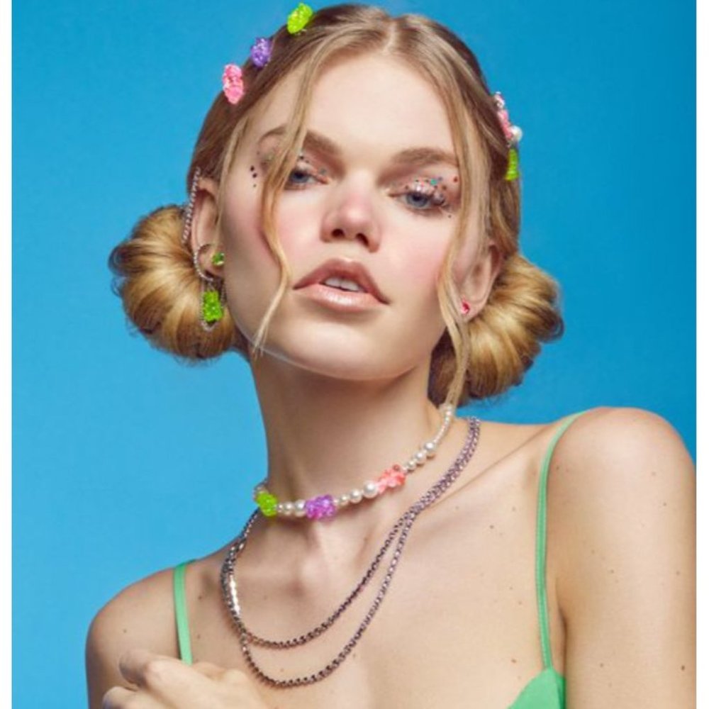 AUTHENIC NIB JOOMI LIM PINK LIME PURPLE FRUIT PUNCH PEARL & GUMMY BEAR NECKLACE